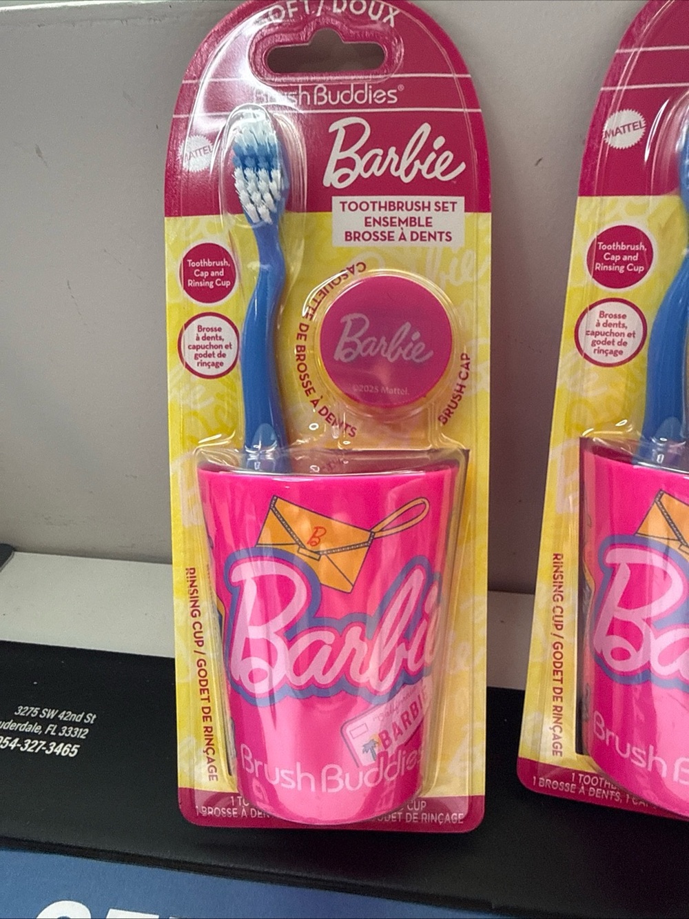 Barbie Pink & Blue Kids Toothbrush Set with Rinsing Cup
